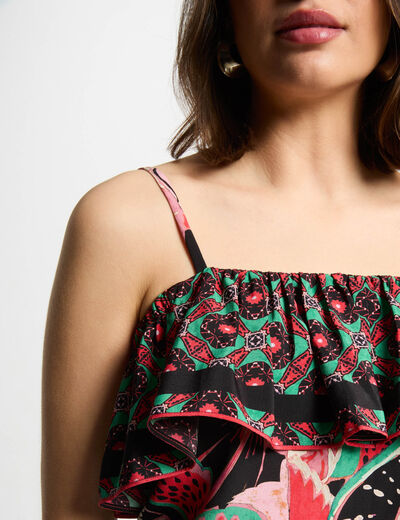 Top estampado volantes multicolor mujer