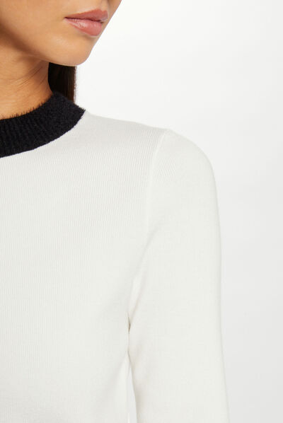 Jersey manga larga con cuello redondo crudo mujer