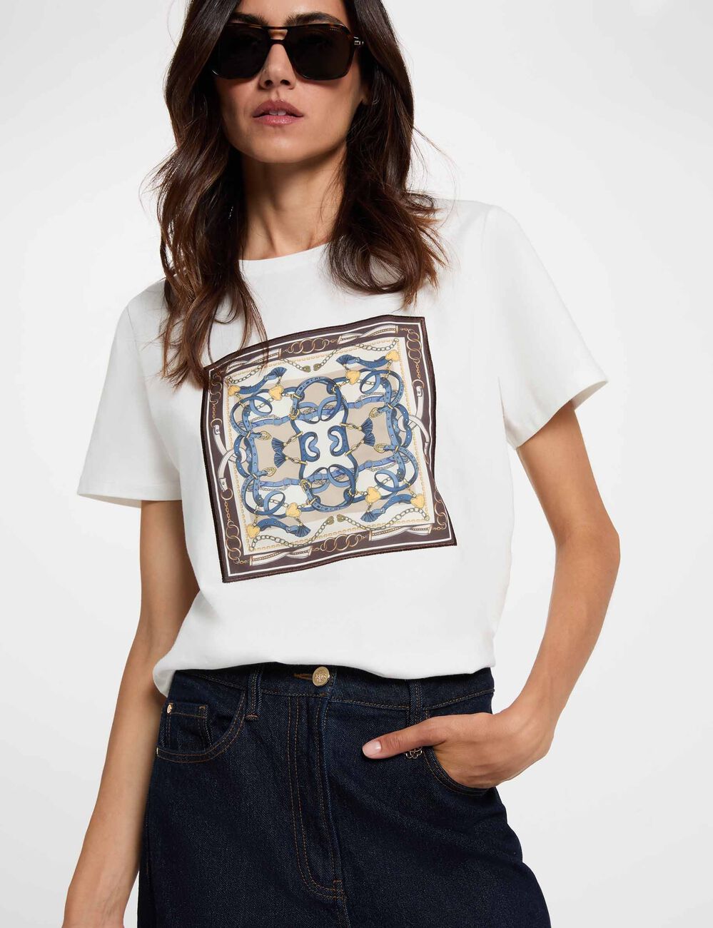 Camiseta estampada cuello redondo blanco mujer