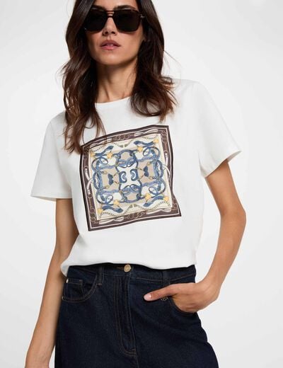 Camiseta estampada cuello redondo blanco mujer