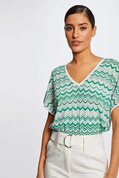 Jersey manga corta estampado chevron verde mujer