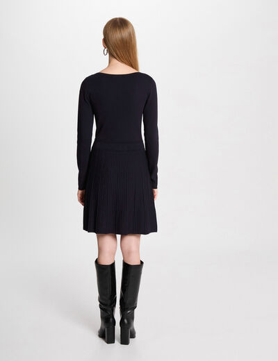 Vestido punto corto evasé azul marino mujer