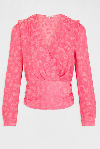 Blusa manga larga estampada fucsia mujer