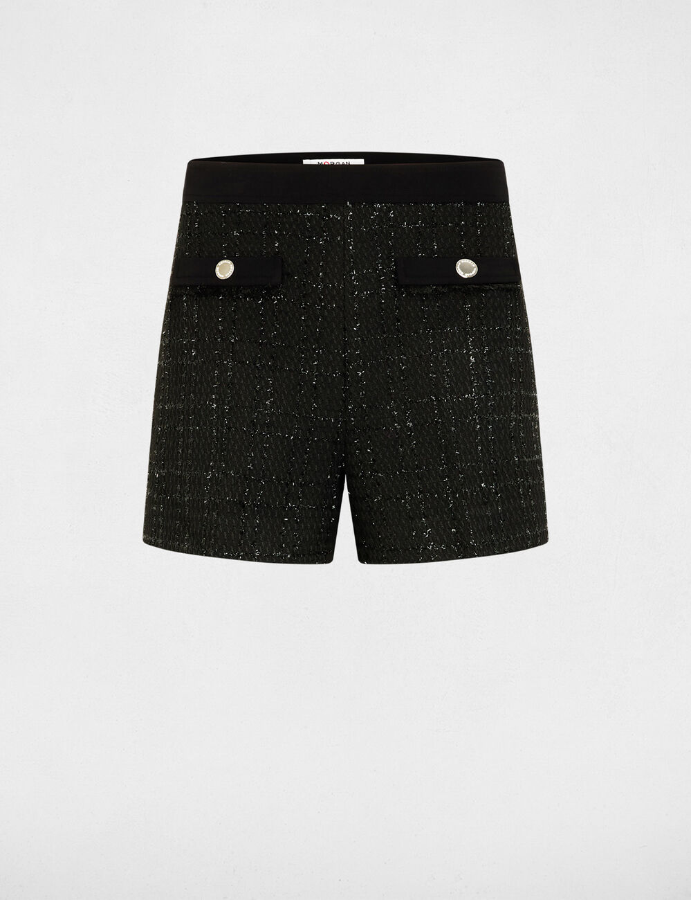 Short ajustado de tweed negro mujer