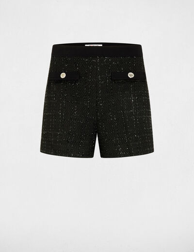 Short ajustado de tweed negro mujer