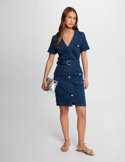Vestido corto ajustado vaquero vaquero stone mujer