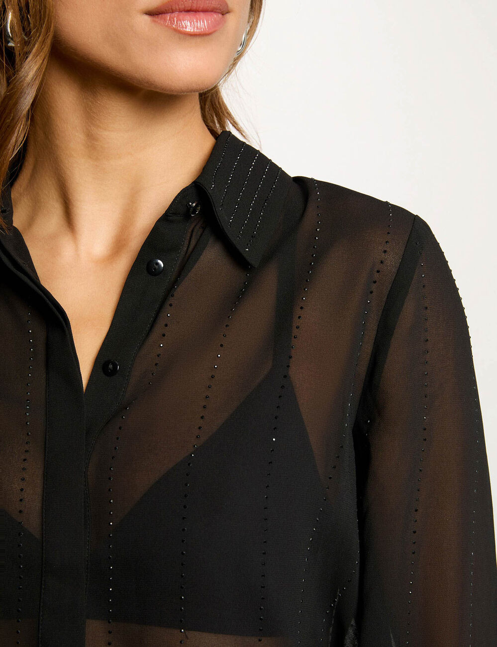 Camisa recta con strass negro mujer