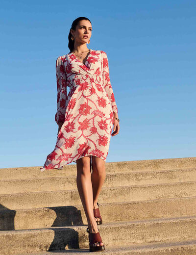 Vestido acampanado estampado multicolor mujer