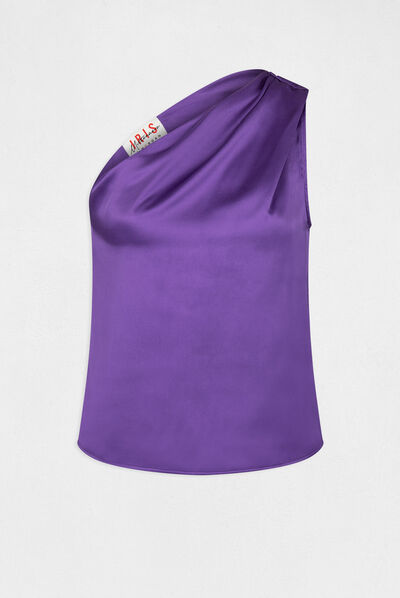 Blusa asimétrica de satén violeta mujer
