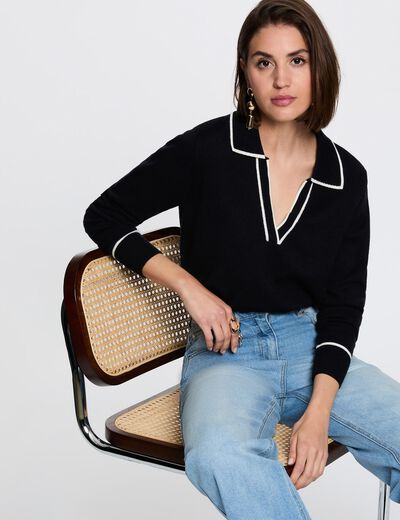 Jersey cuello polo azul marino mujer