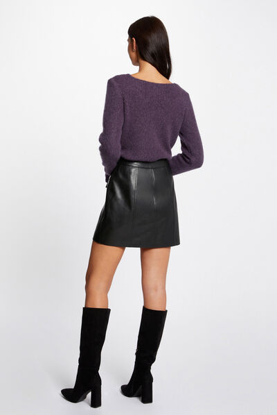 Jersey manga larga con cuello redondo violeta oscuro mujer