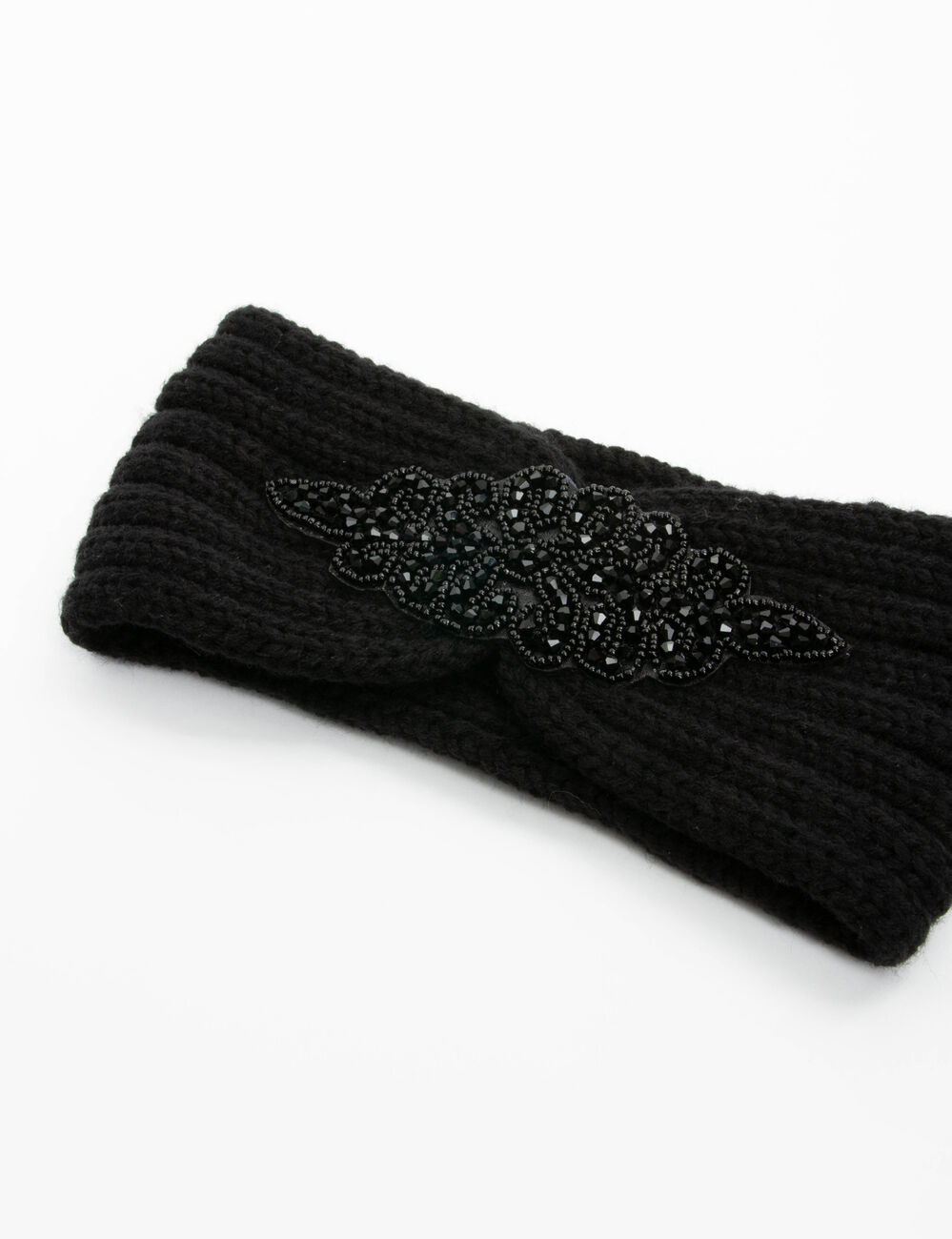 Diadema con detalle de perlas negro mujer