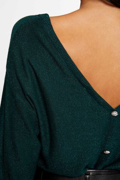 Jersey manga larga con botones verde oscuro mujer