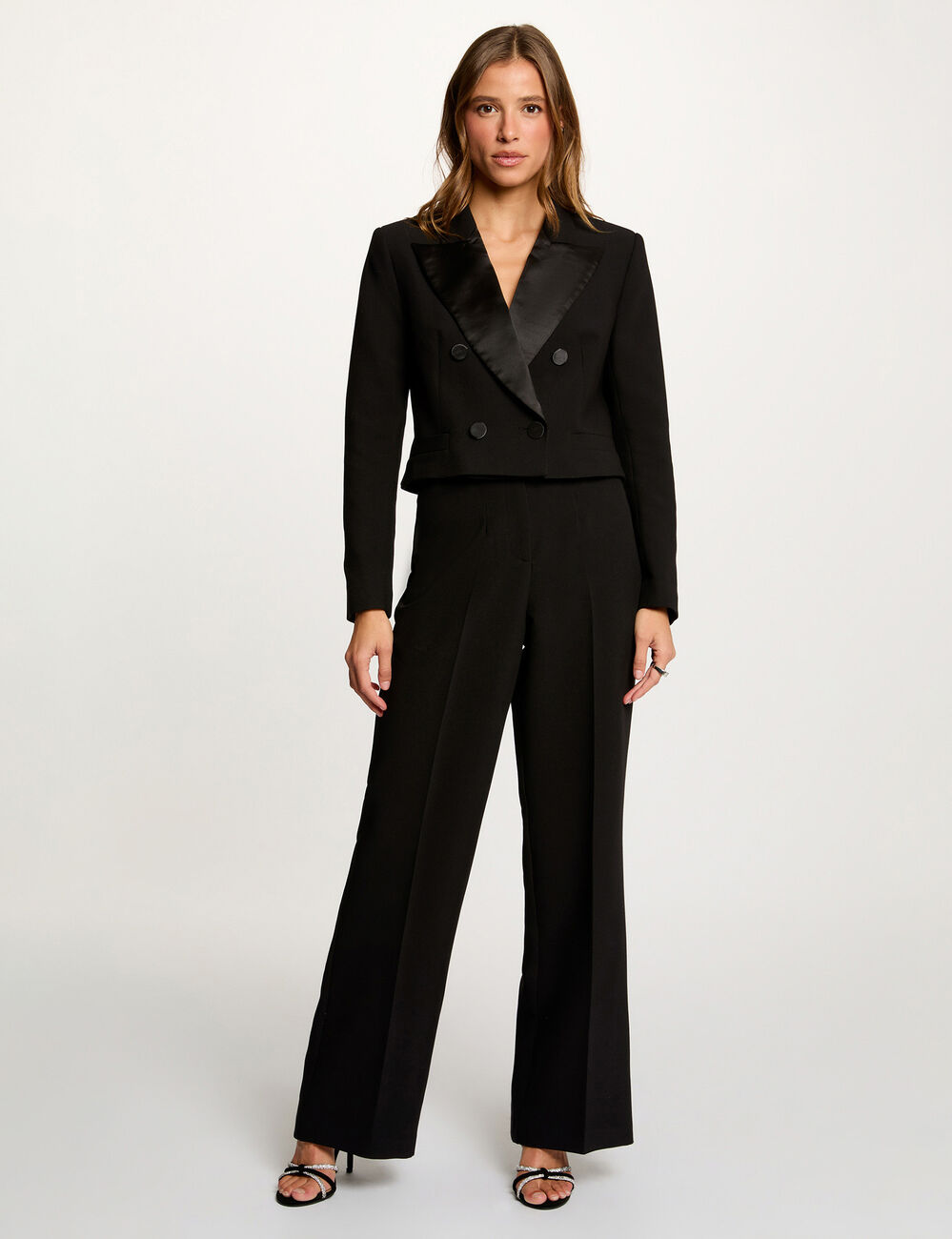 Chaqueta corta cruzada negro mujer