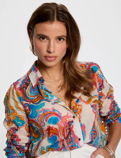 Camisa manga larga multicolor mujer