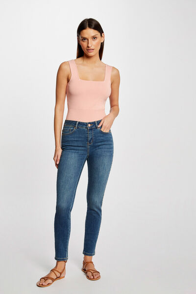 Vaquero slim con bandas strass vaquero stone mujer