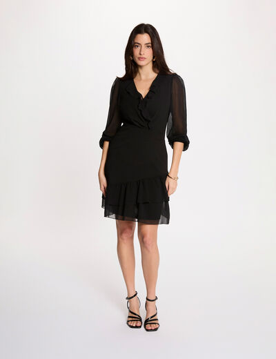 Vestido de gasa con cuello en v negro mujer