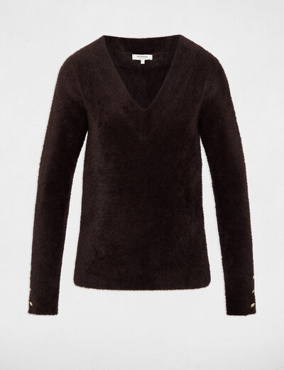 Jersey cuello v mangas largas marr&oacute;n oscuro mujer