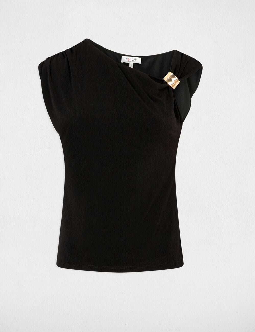 Camiseta cuello redondo manga corta negro mujer