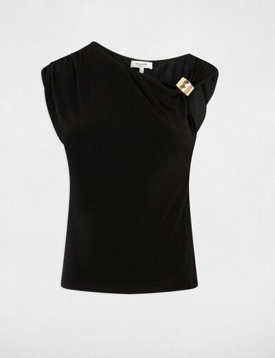 Camiseta cuello redondo manga corta negro mujer