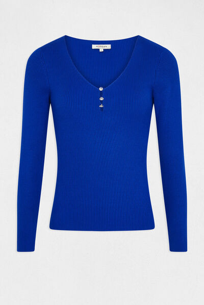 Jersey manga larga con escote en V azul eléctrico mujer