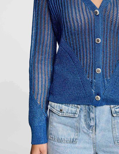 Cárdigan calado manga larga azul eléctrico mujer