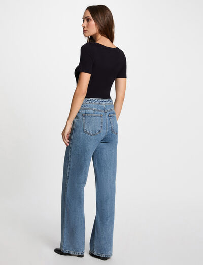 Vaquero boot-cut talle alto denim doble stone mujer