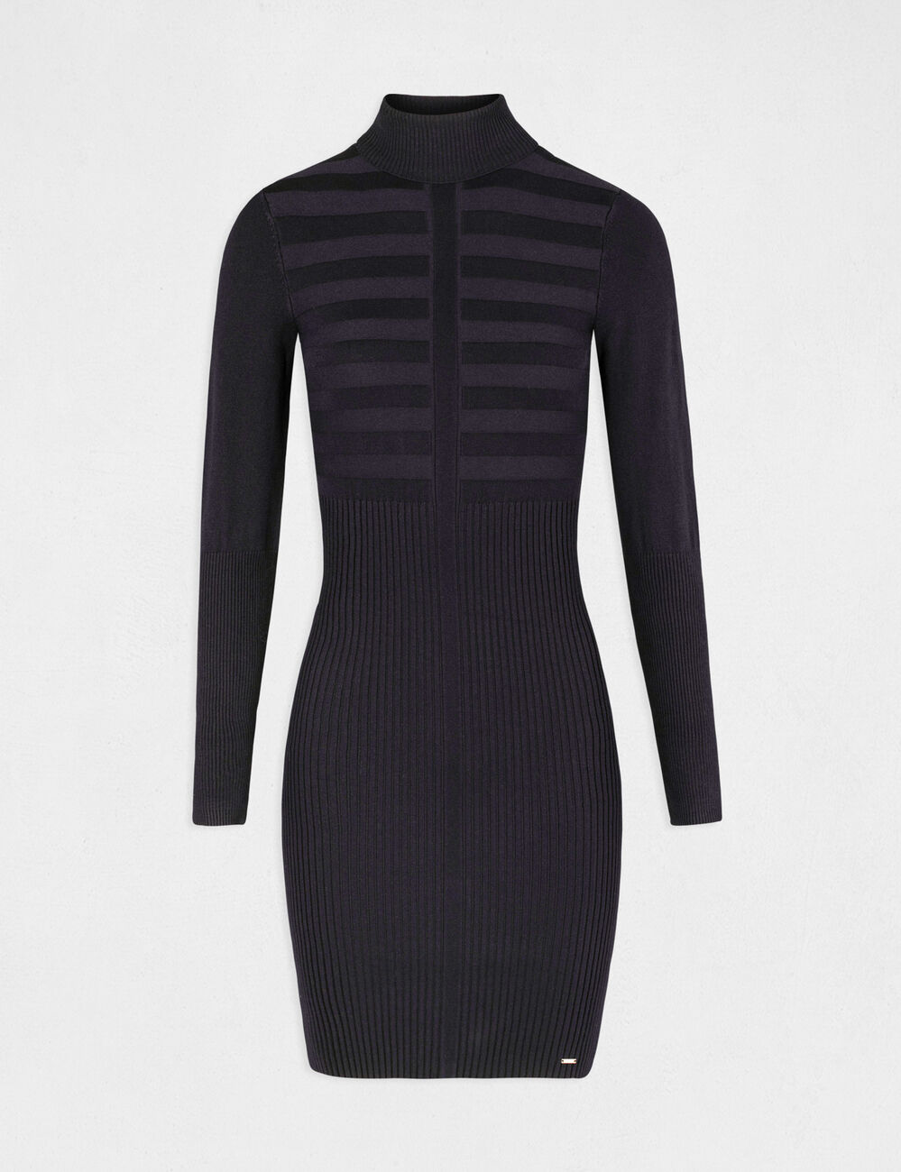 Vestido ajustado con cuello de tortuga azul marino mujer
