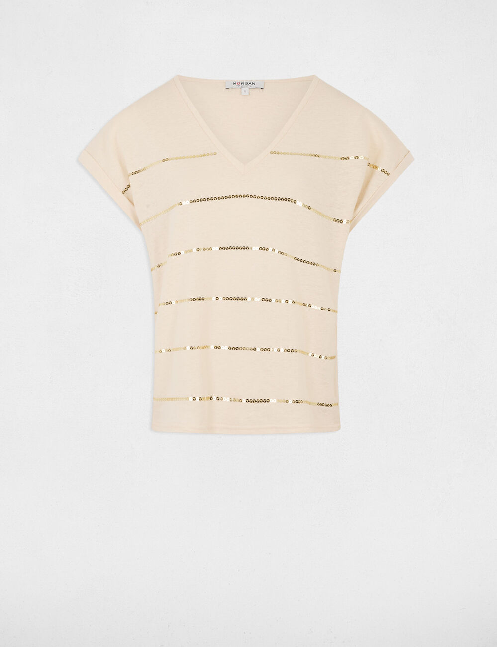 Camiseta manga corta creme mujer