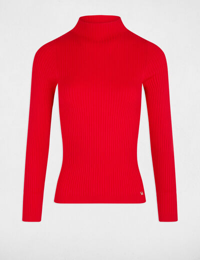 Jersey acanalado cuello alto rojo mujer