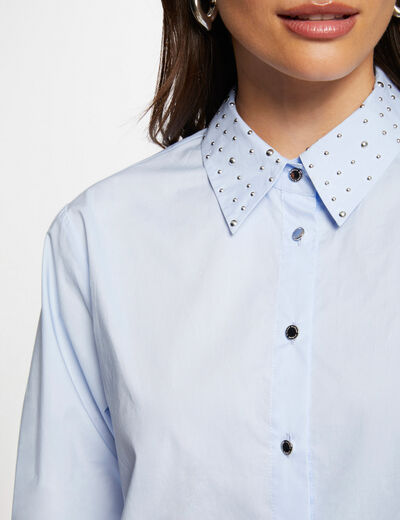 Camisa manga larga azul medio mujer