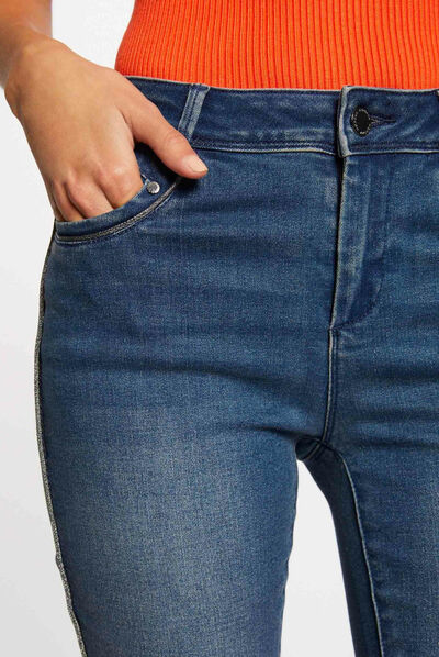 Vaquero slim estilo corto con bandas vaquero stone mujer