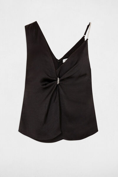 Blusa de satén asimétrica negro mujer
