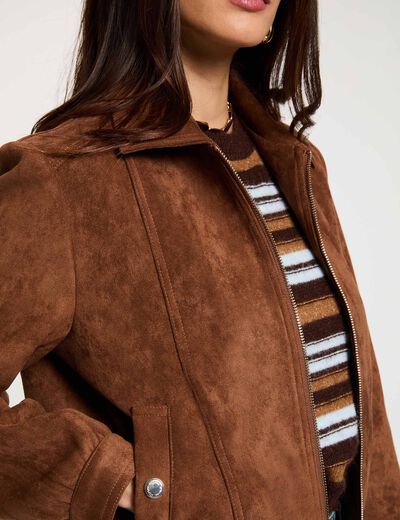 Chaqueta de antelina marr&oacute;n co&ntilde;ac mujer