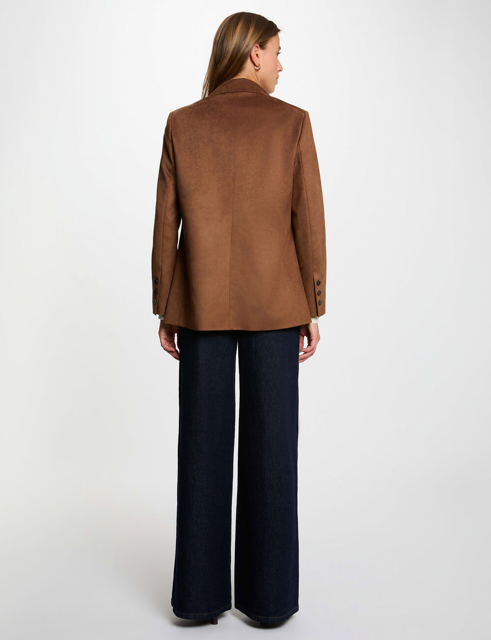 Chaqueta de ante con cuello de solapa marr&oacute;n chocolate mujer