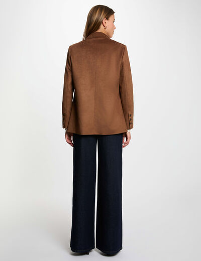 Chaqueta de ante con cuello de solapa marr&oacute;n chocolate mujer
