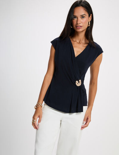 Top sin mangas cuello v azul marino mujer