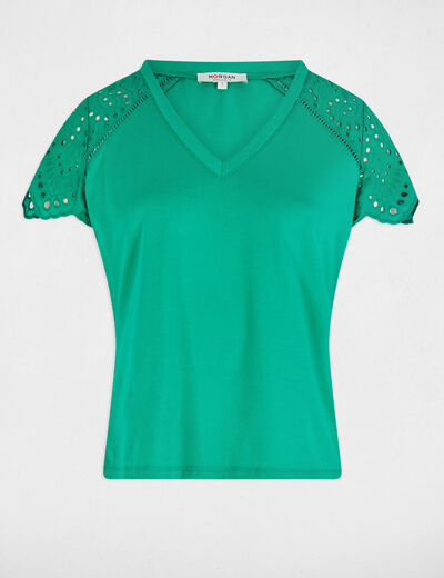 Camiseta manga corta verde emeralda mujer