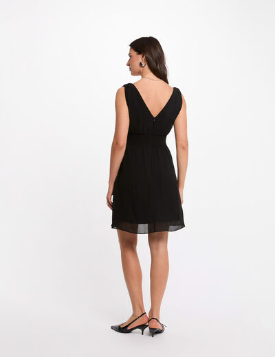 Vestido corto acampanado negro mujer