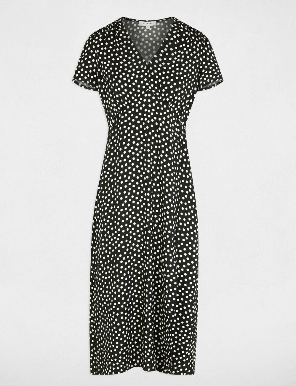Vestido midi con cuello en V negro mujer