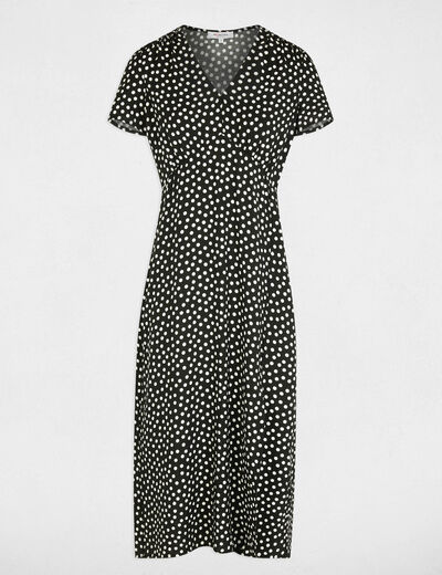 Vestido midi con cuello en V negro mujer