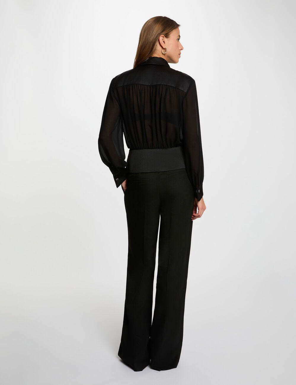 Blusa de gasa con lazada negro mujer
