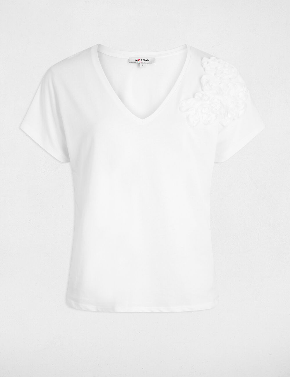 Camiseta cuello v manga corta blanco mujer