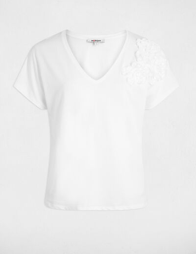 Camiseta cuello v manga corta blanco mujer