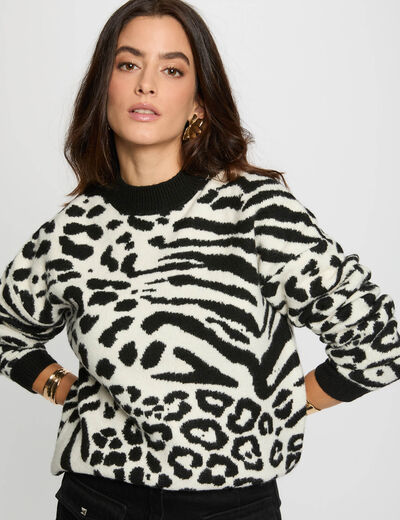 Jersey corto jacquard marfil mujer