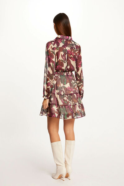 Vestido evasé estampado vegetal multicolor mujer
