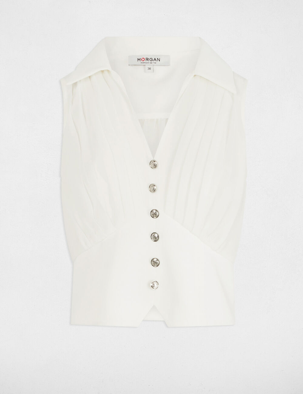 Top plisado sin mangas blanco mujer