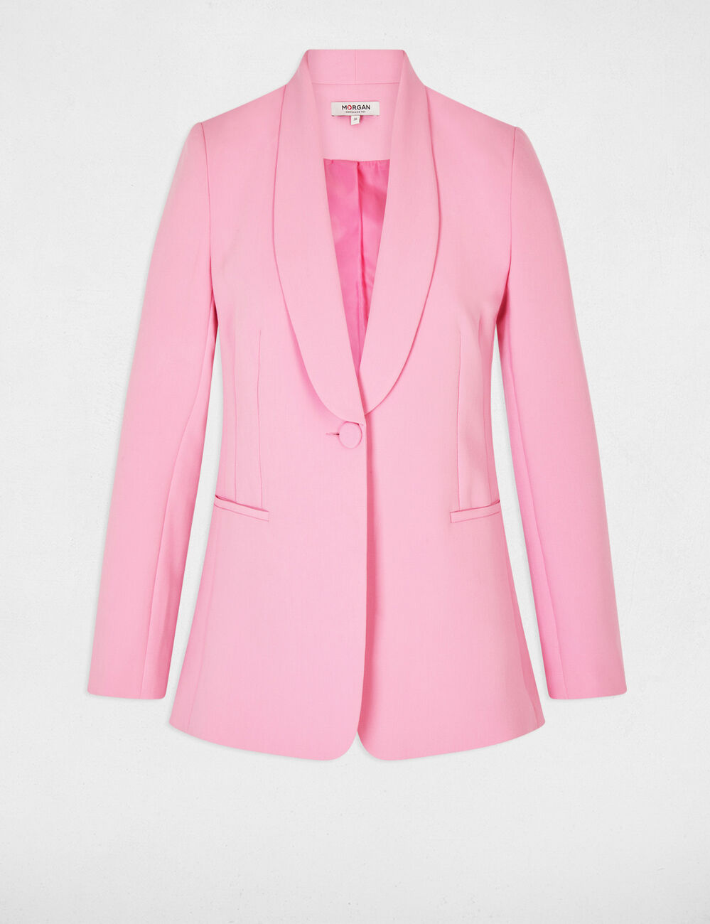 Chaqueta con cuello chal rosa claro mujer