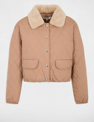 Chaqueta corta acolchada marr&oacute;n co&ntilde;ac mujer