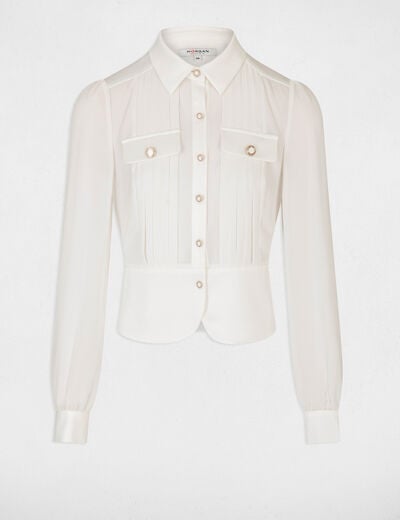 Camisa satinada entallada marfil mujer